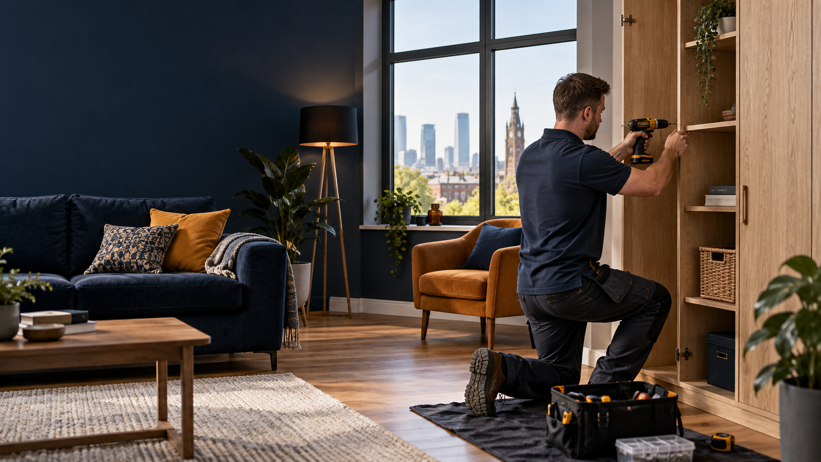 Furniture being assembled in a home